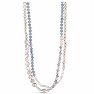 Multi- Shape Pearl and Blue, White Stone Necklace